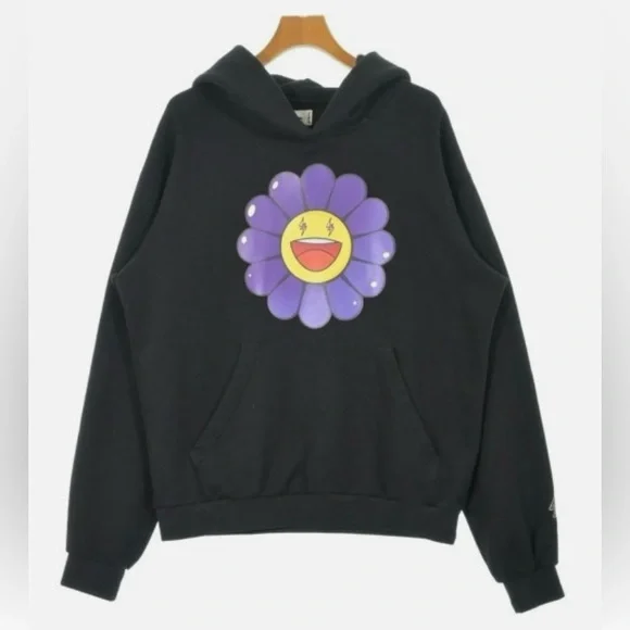 J Balvin takashi Murakami purple black flower hoodie sweatshirt top SALE M skate - Picture 1 of 3